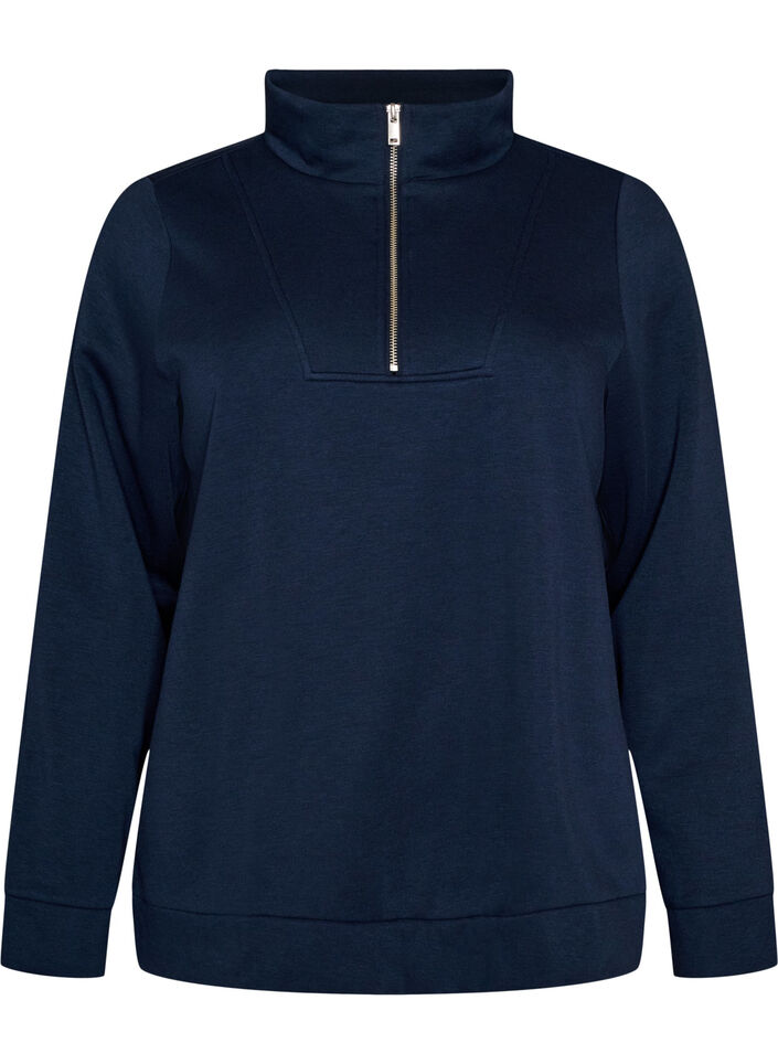 Genser med h&oslash;y hals og glidel&aring;s, Bl&aring;, Packshot image number 0