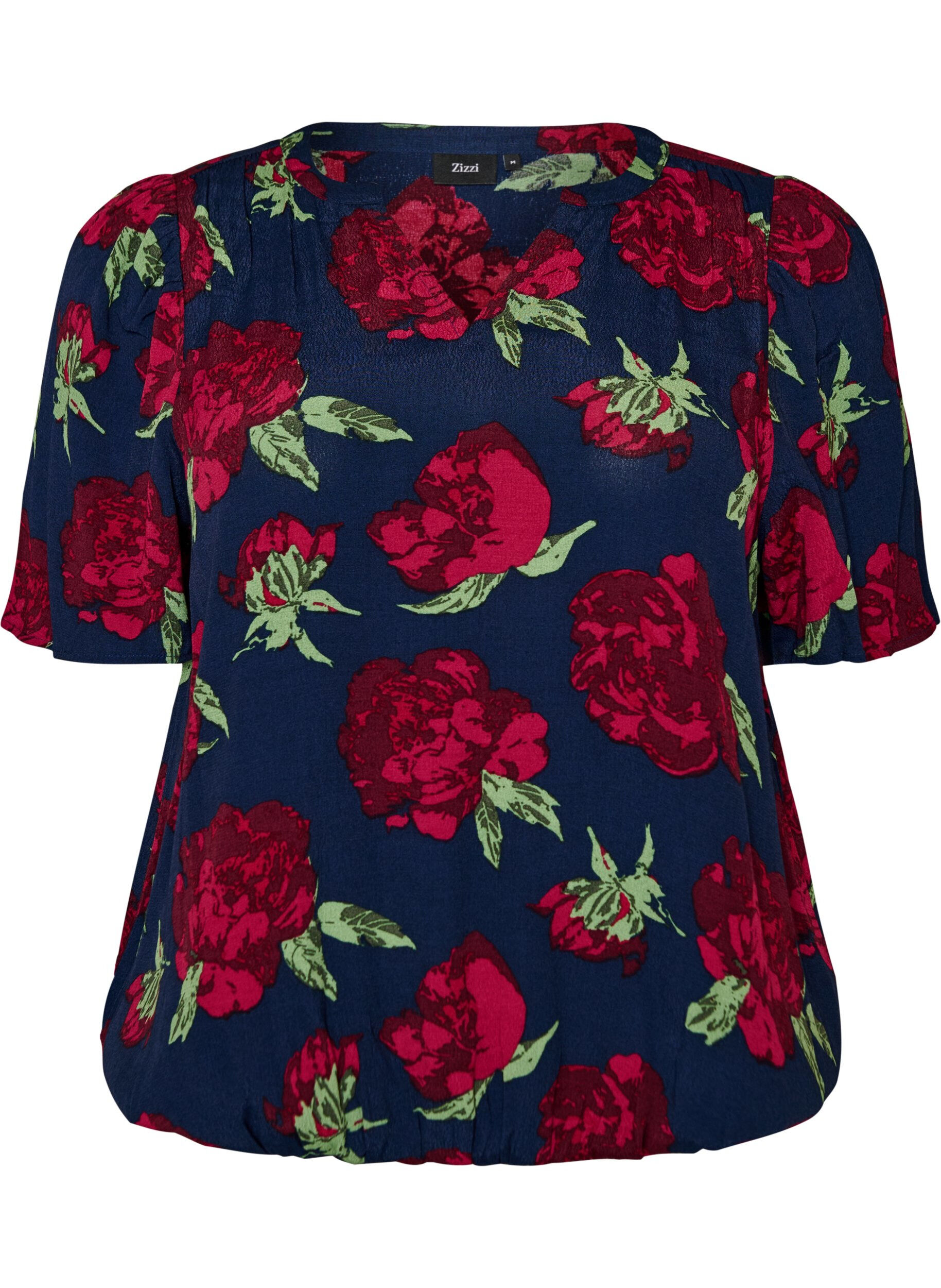 ZizziViskosebluse med blomstertrykk og ballongform, Bl&aring;, Packshot image number 0