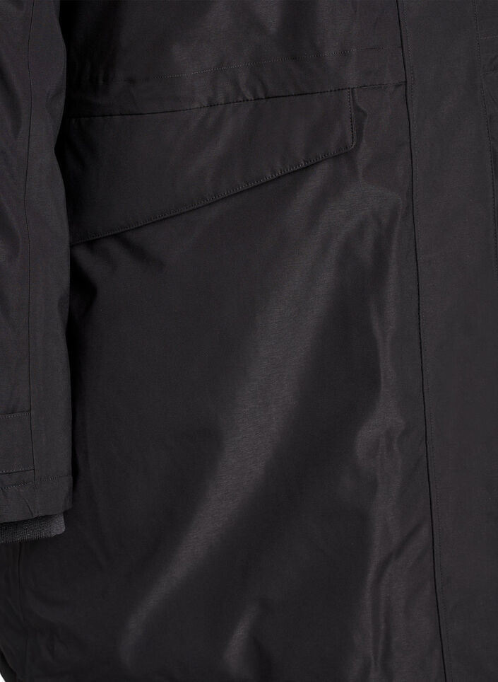 Vannavst&oslash;tende parka med hette og funksjonelle detaljer, Svart, Packshot image number 3