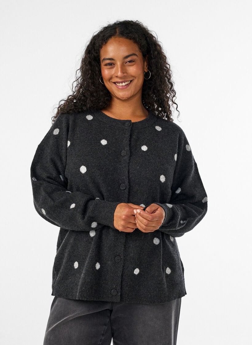 Cardigan med et prikkete m&oslash;nster, Gr&aring;, Model image number 0