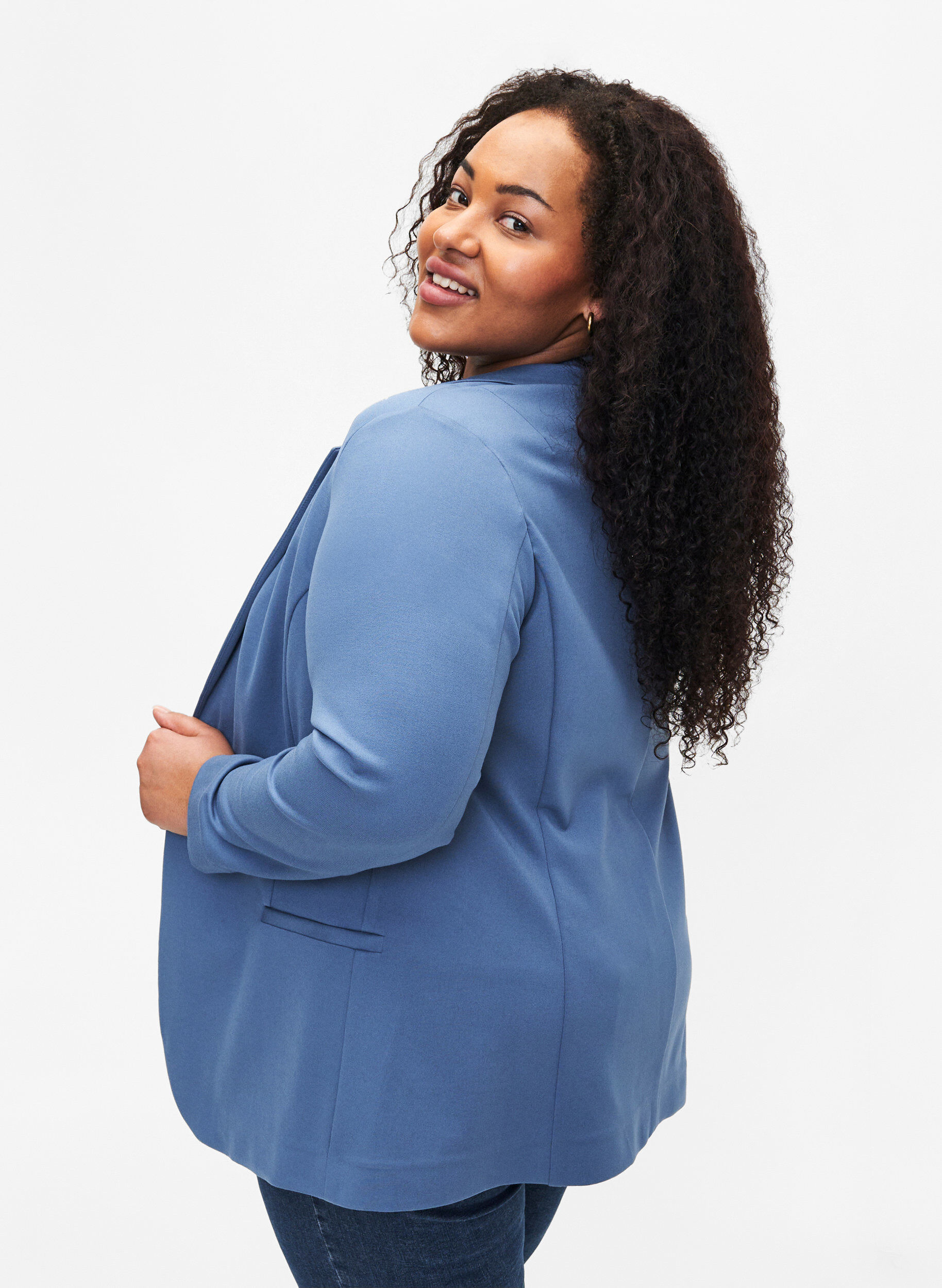 Zizzi Enkel blazer med knappelukking, Bl&aring;, Model image number 2