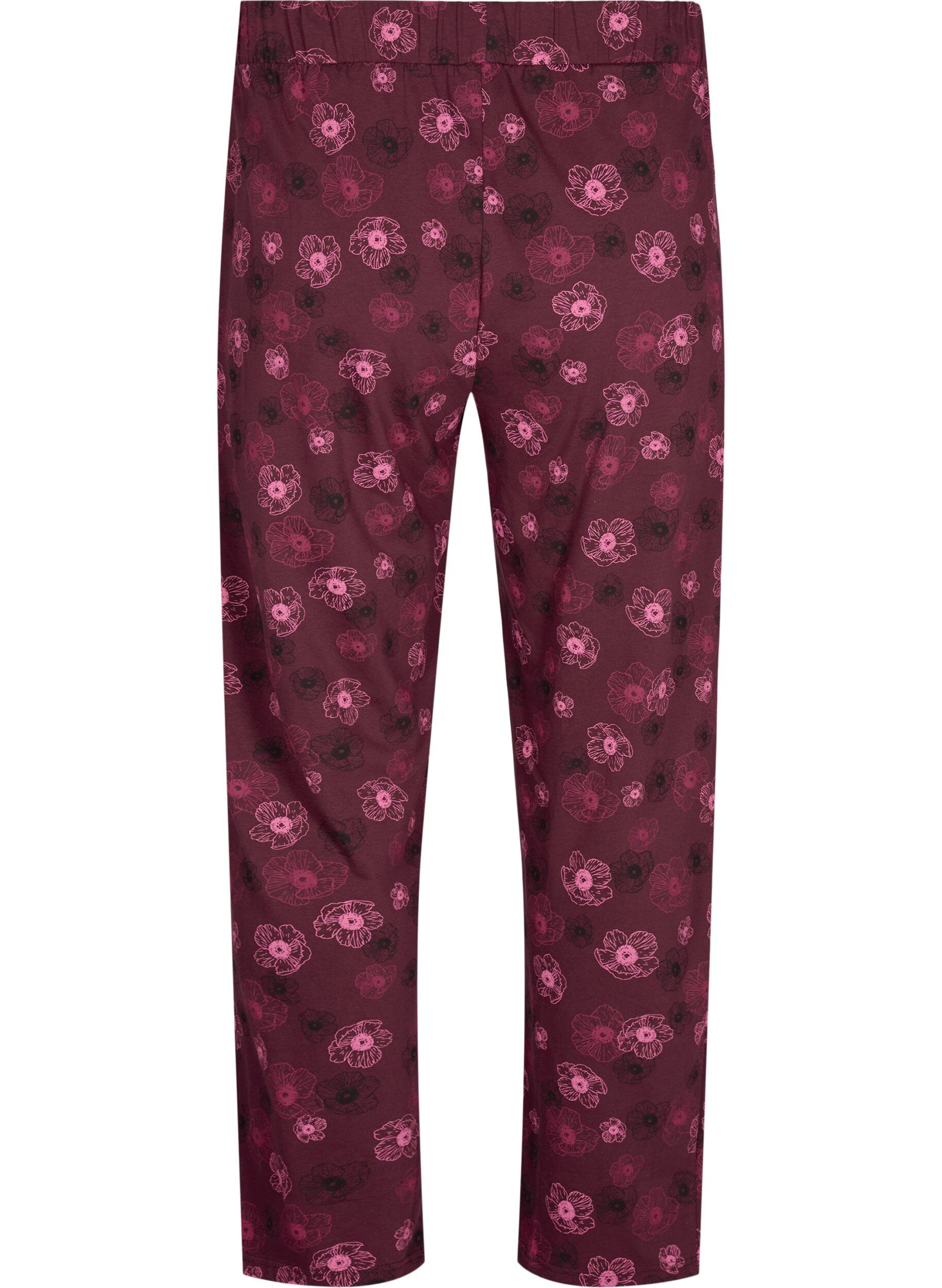 Zizzi Bomull Pyjamas bukser med utskrift, M&oslash;rk Bordeaux, Packshot image number 1