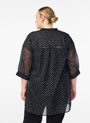 Zizzi Chiffontunika med fløyelsprikket mønster, Svart, Model image number 2