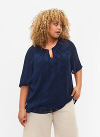 Kortermet bluse med struktur, Navy Blazer, Model