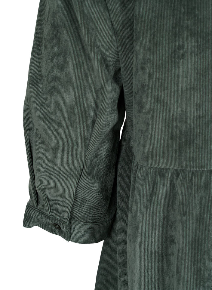 Fløyelskjole med 3/4-ermer og knapper, Deep Forest, Packshot image number 3