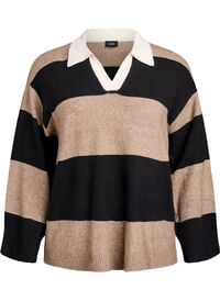 Strikket bluse med krage og V-hals, Svart Strikket bluse med krage og V-hals