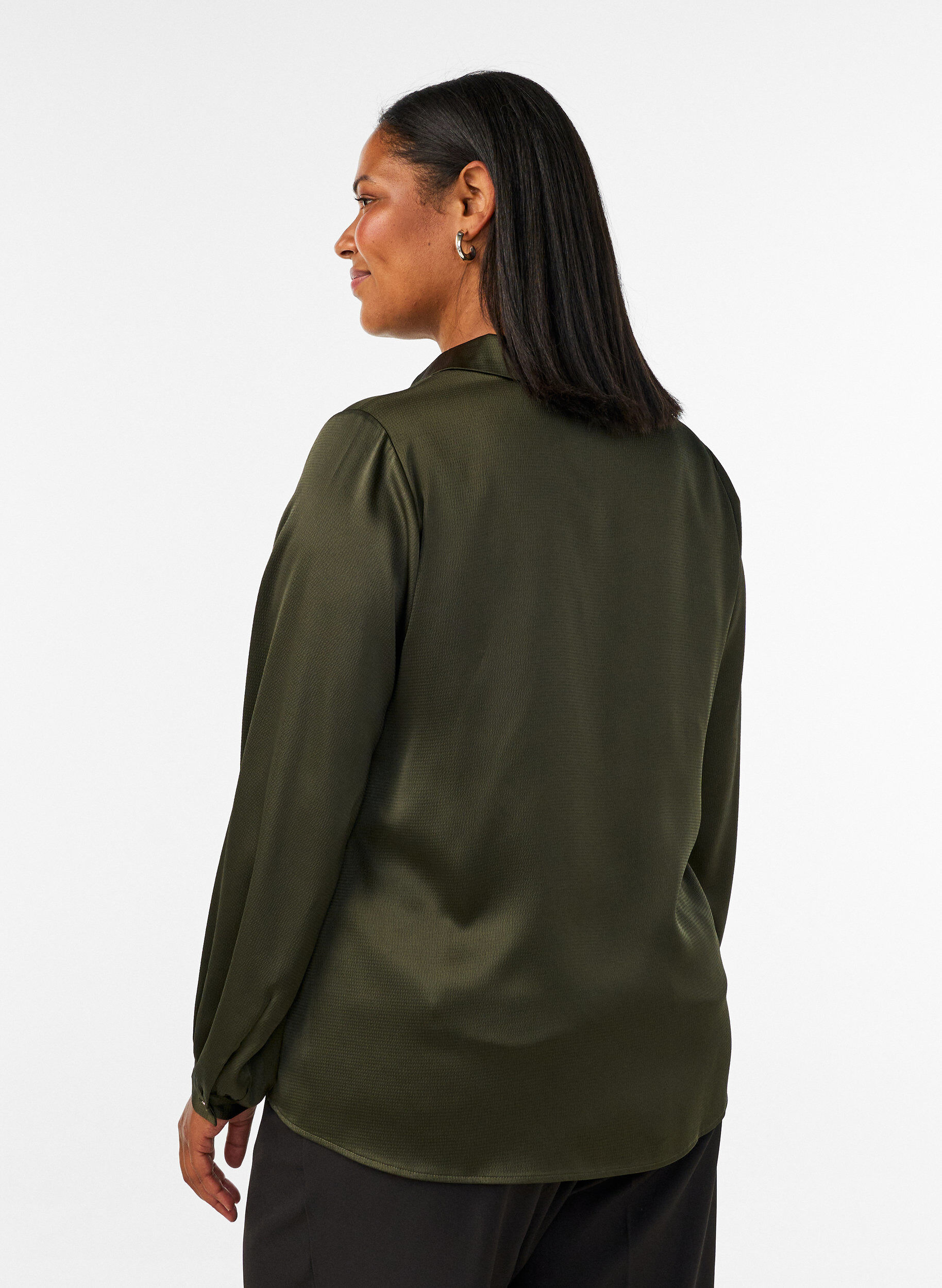 ZizziBluse med skjortekrage og V-hals, Gr&oslash;nn, Model image number 2