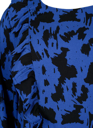 Bluse med lange ermer og volanger, Black Blue AOP, Packshot image number 2