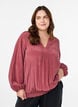 Bluse med V-hals og krøllete tekstur, Rosa, Model image number 0