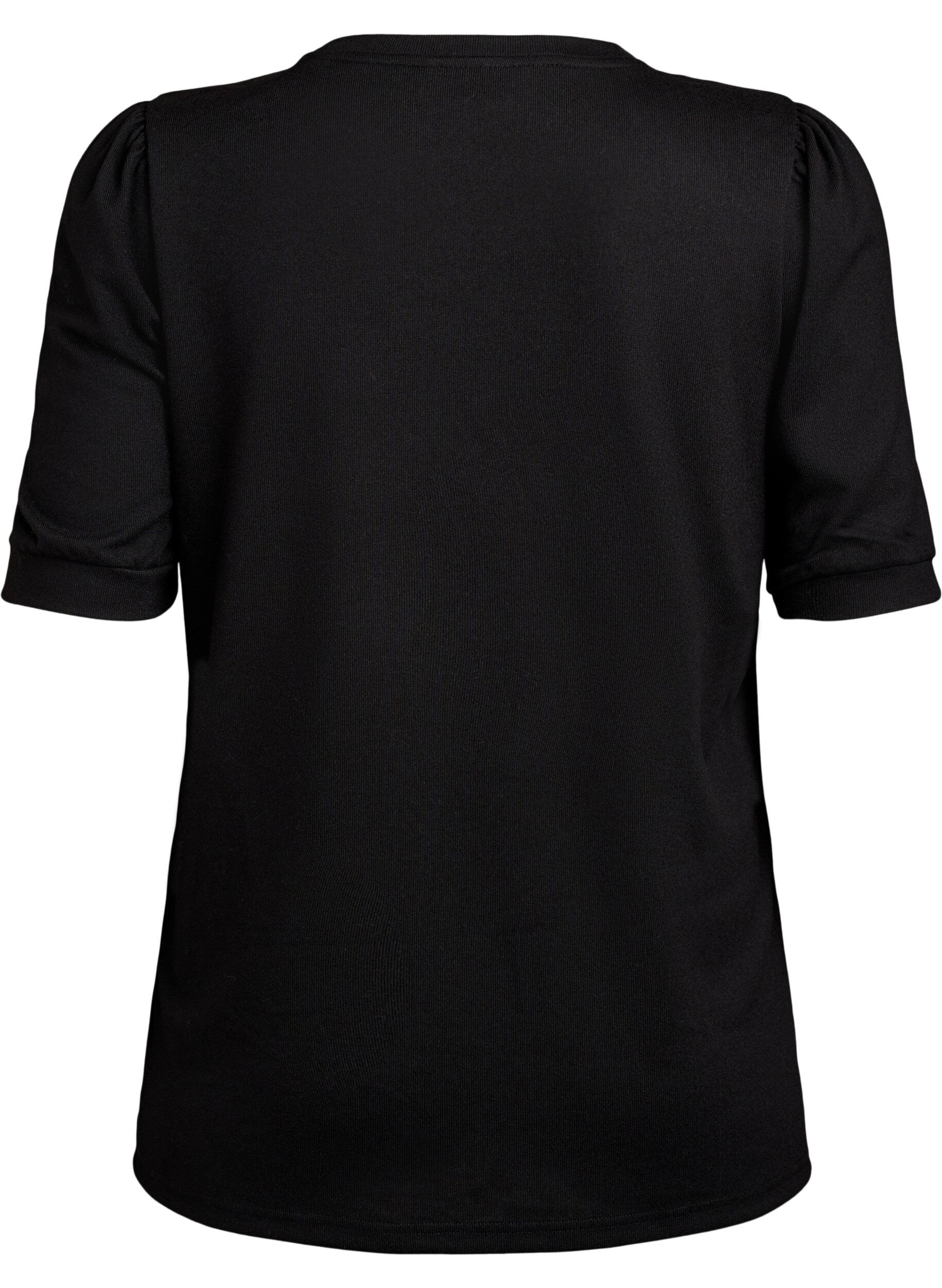 Zizzi Bluse med knappedetaljer og korte puffermer, Svart, Packshot image number 1