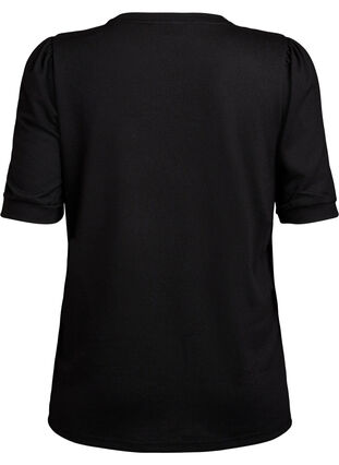 Zizzi Bluse med knappedetaljer og korte puffermer, Svart, Packshot image number 1