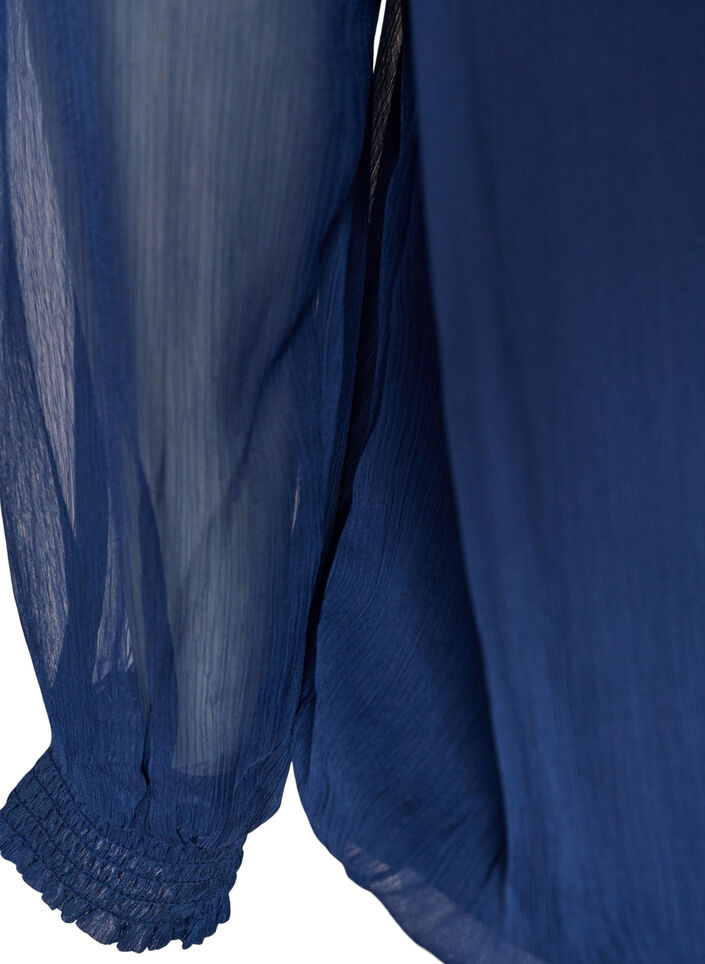 Chiffonbluse med gjennomsiktige ermer, Bl&aring;, Packshot image number 3