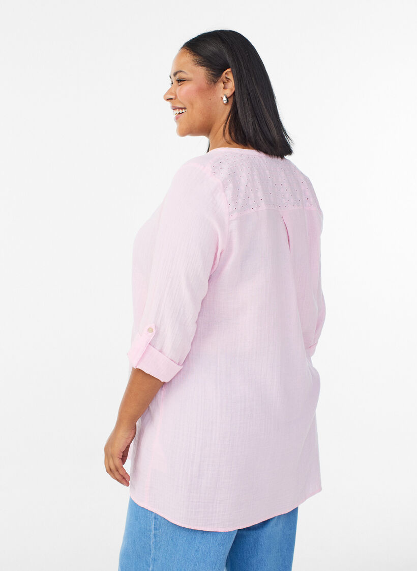 Bomullsmuslin tunika med broderie anglaise, Rosa, Model image number 2