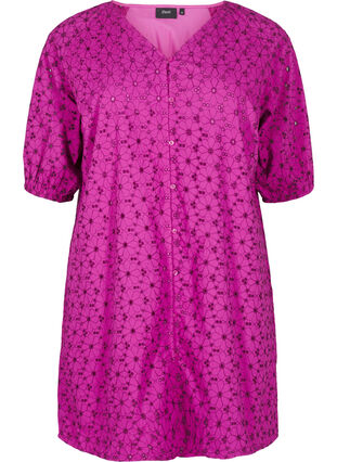 Zizzi Kort kjole med brodert blomster mønster, Vivid Viola, Packshot image number 0