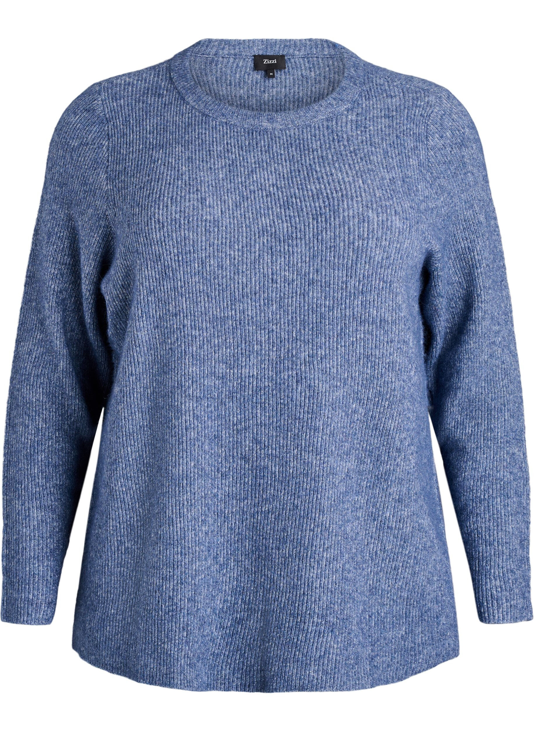 Melert strikkebluse med rund hals