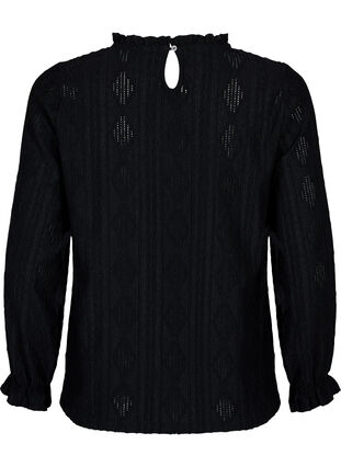 Bluse med volanger og tone-i-tone-mønster, Black, Packshot image number 1