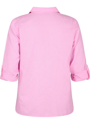 Skjortebluse med knappelukking i bomull-linblanding, Begonia Pink, Packshot image number 1