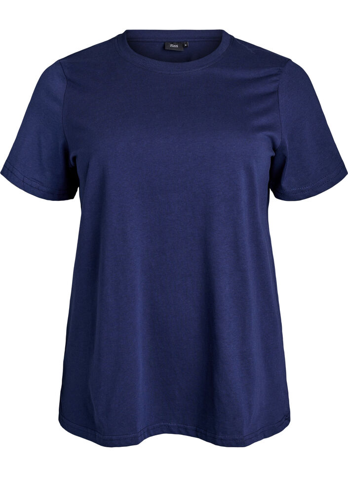 Basic T-skjorte i bomull med rund hals, Bl&aring;, Packshot image number 0