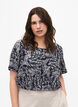 FLASH - Bluse med korte ermer og trykk, Off White Blue Leaf, Model image number 0
