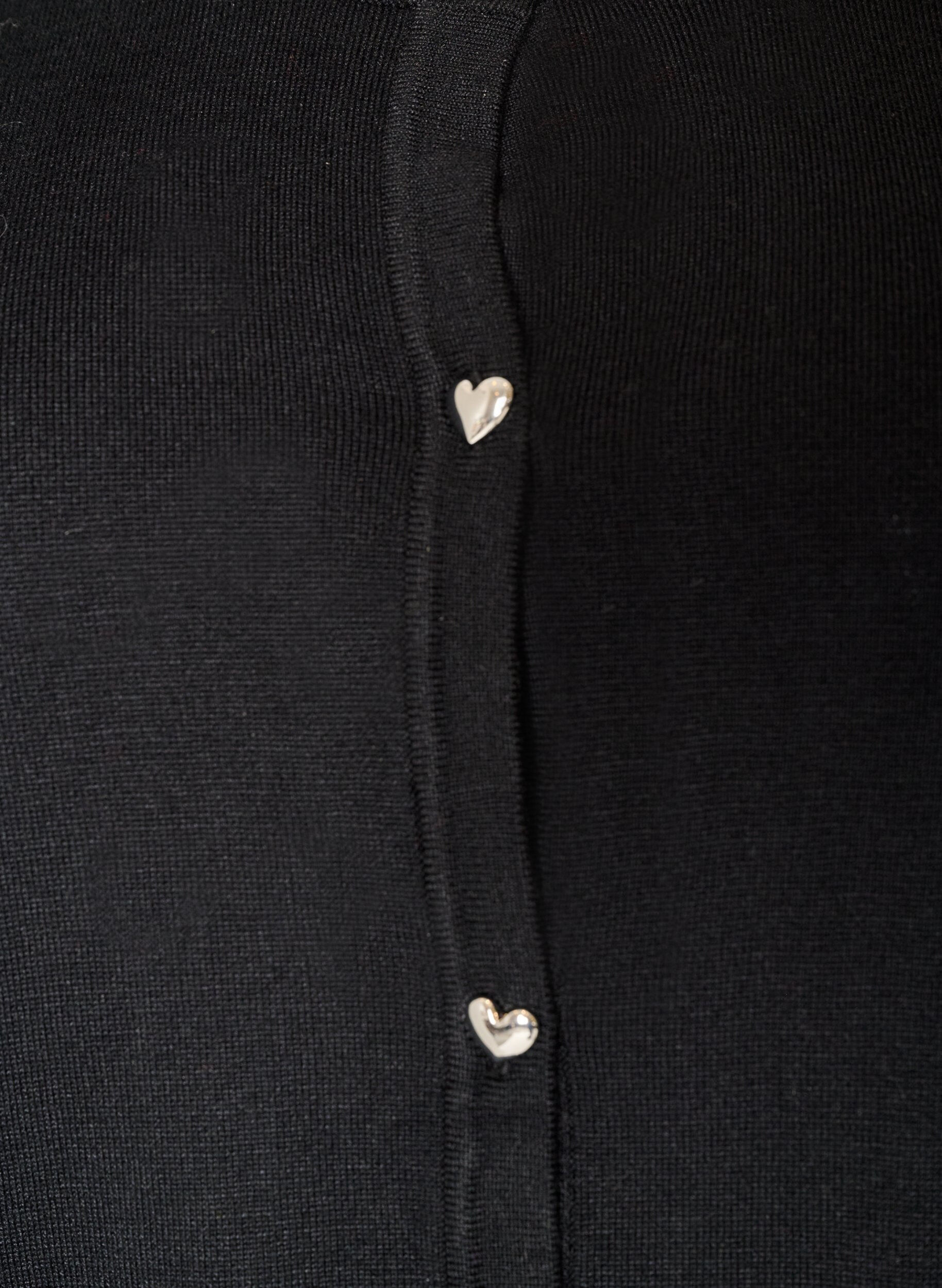 ZizziStrikket cardigan med hjerteknapper og korte ermer, Svart, Packshot image number 2