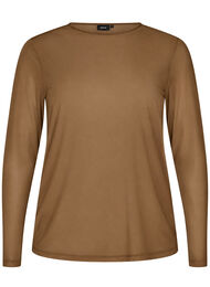 Bluse i mesh med lange ermer, Brun
