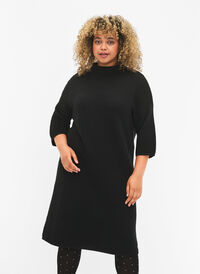 Strikkekjole med avkortede ermer, Black, Model