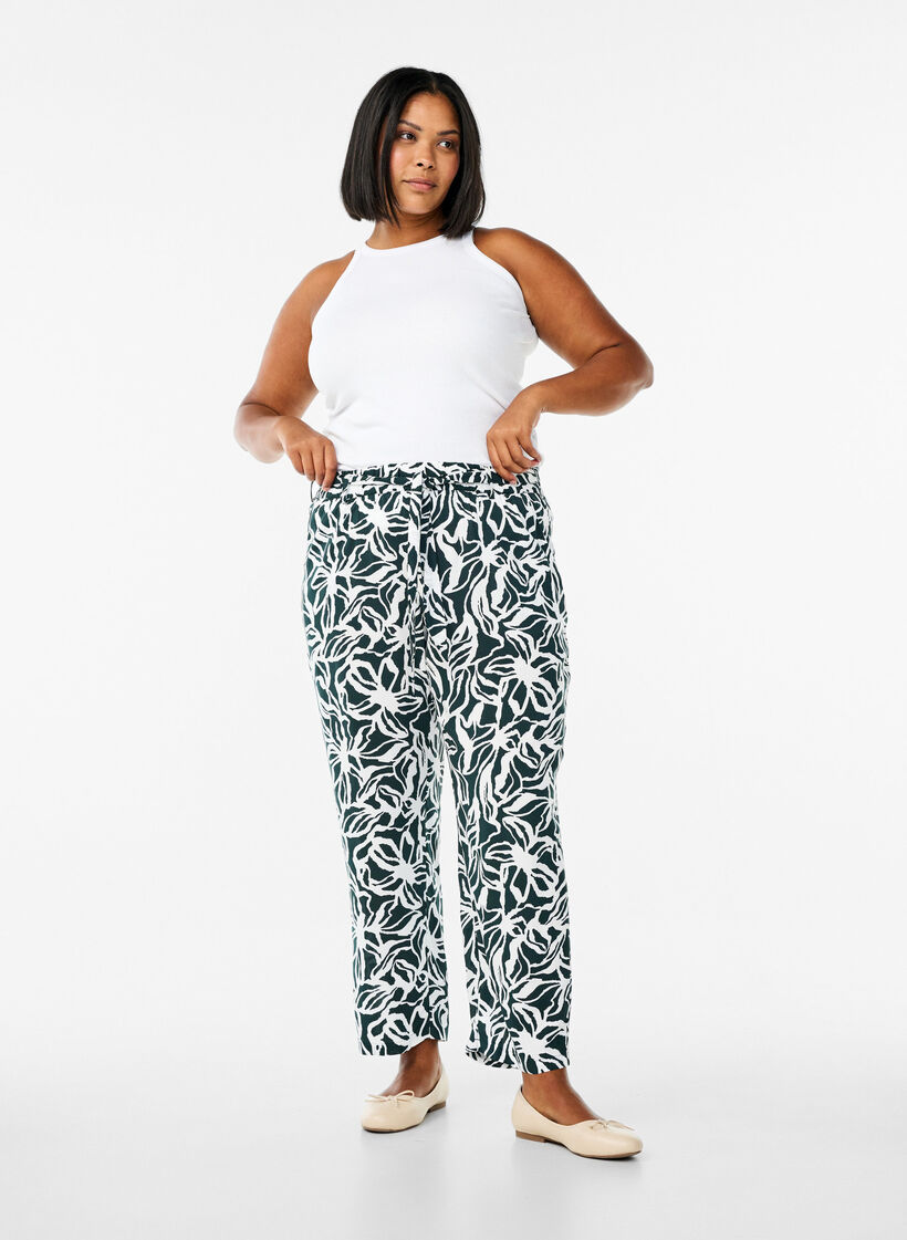 Bukser i viskose med høy midje, Grønn, Model image number 0