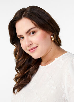 Zizzi Kortermet bluse med broderi og rund hals, Hvit, Model image number 3