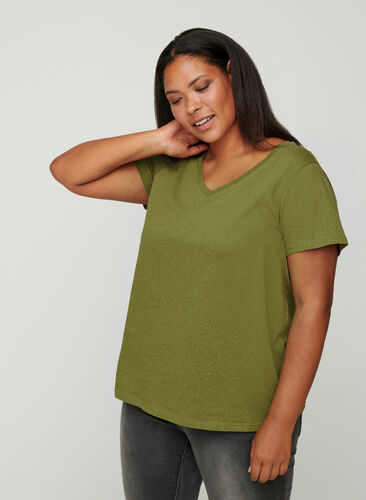 T-skjorte med v-hals, Green, Model image number 0