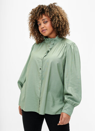 Viscose skjorte Bluse med ruffles, Green Bay, Model image number 0