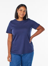 Basic T-skjorte i bomull med rund hals, Blå Basic T-skjorte i bomull med rund hals, Blå, Model