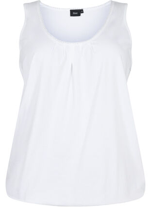 Bomullstopp med rund hals og blondekant, Bright White, Packshot image number 0