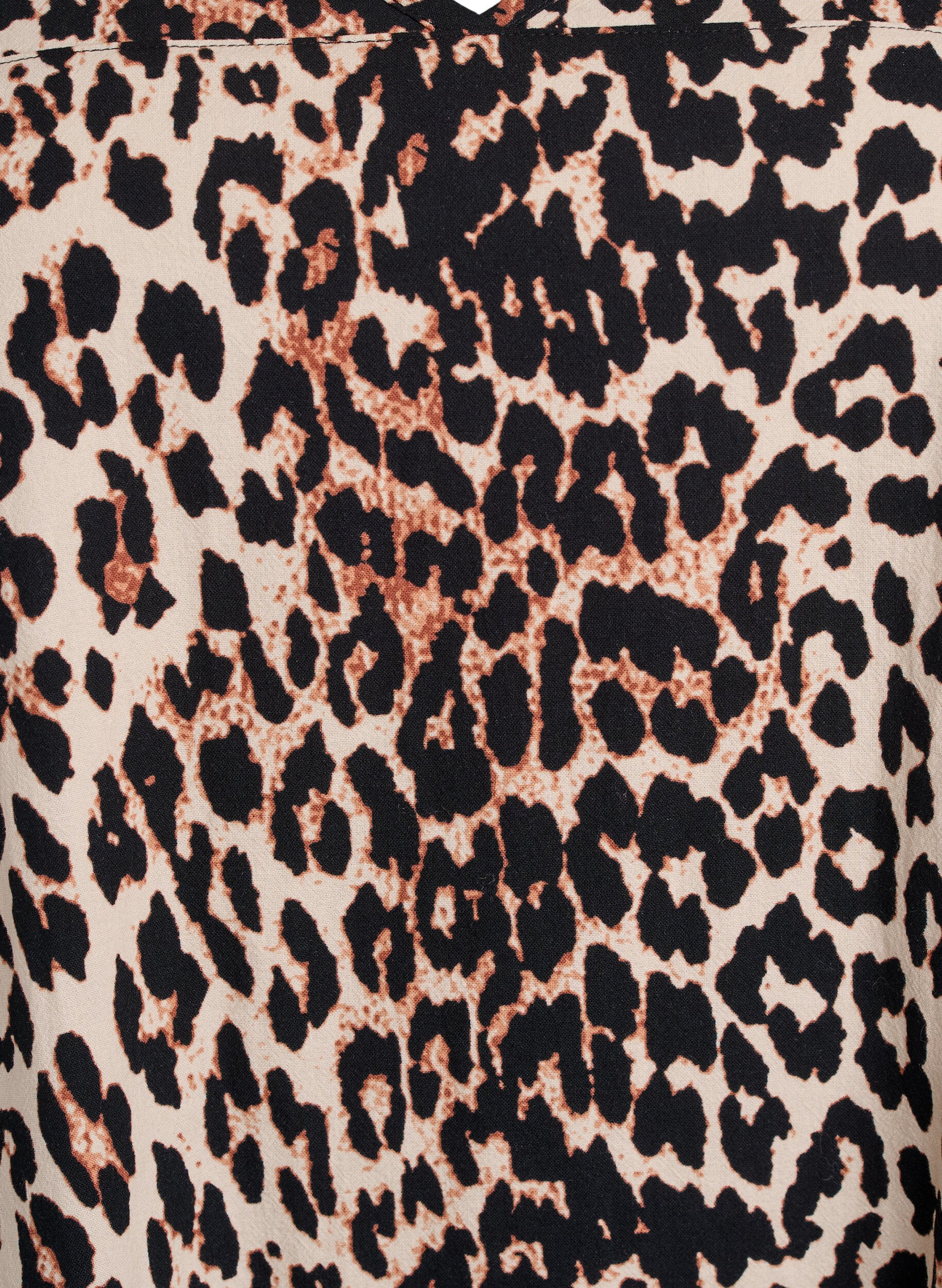 Zizzi Kort A-linjeformet kjole med leopardm&oslash;nster, Brun, Packshot image number 2