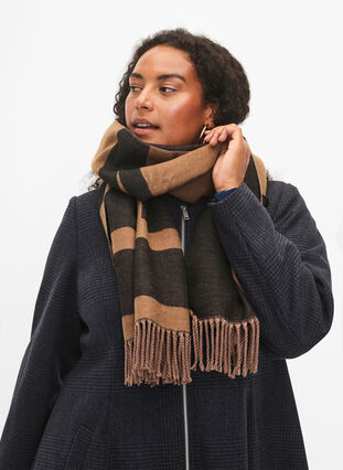 Mykt skjerf med frynser, Black/T. Brown, Model image number 1