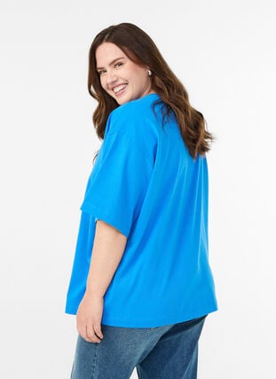 Zizzi Oversized T-skjorte med halve ermer, Blå, Model image number 1