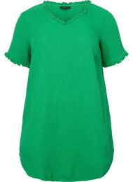 Kortermet tunika i bomull med volanger, Bright Green