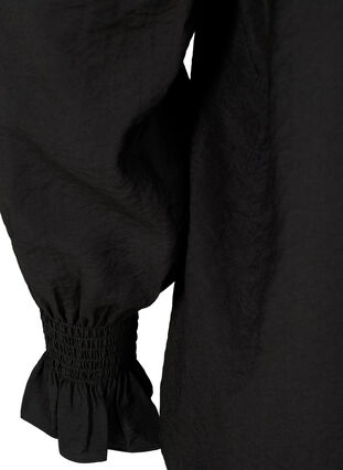 Zizzi Langermet viskosebluse med rynkedetaljer, Black, Packshot image number 3