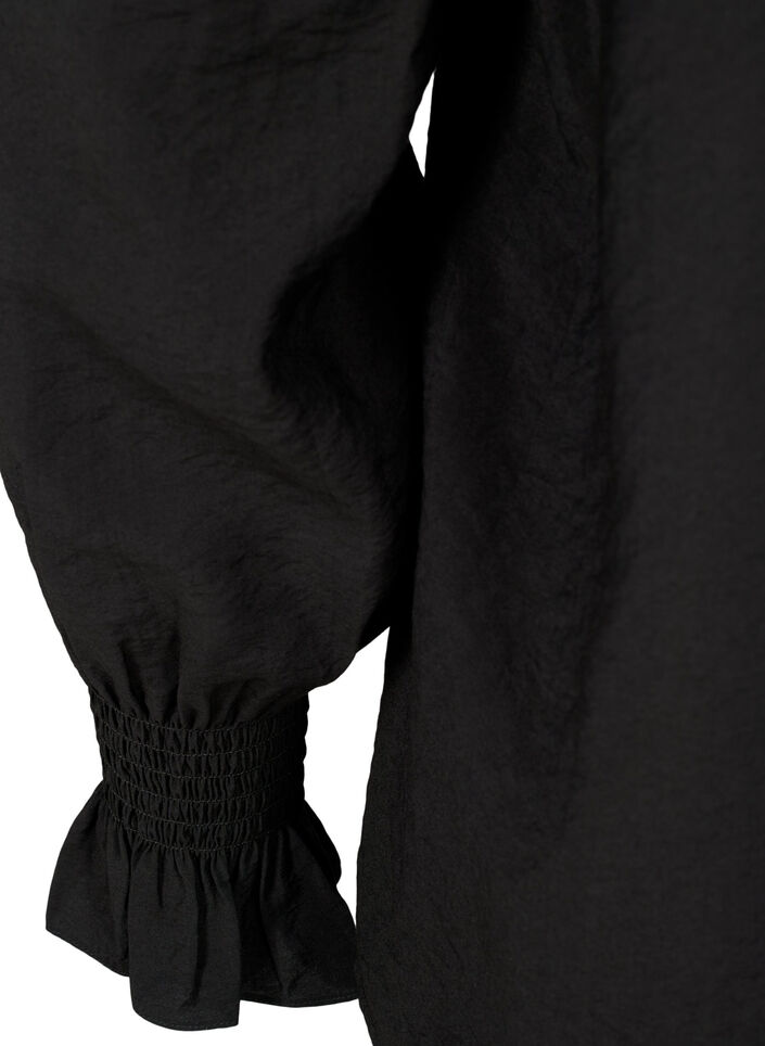 Langermet viskosebluse med rynkedetaljer, Black, Packshot image number 3