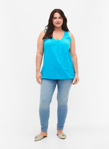 Bomullstopp med rund hals og blondekant, Blue Atoll, Model image number 1