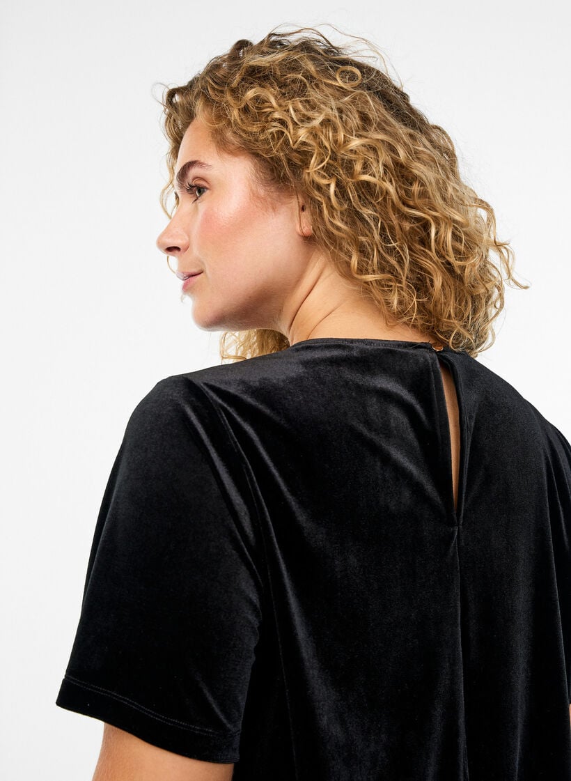 Kortermet velour topp, Svart, Model image number 3