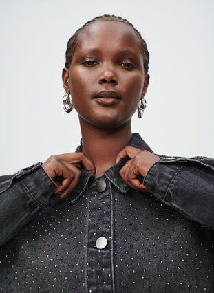 Zizzi Denimjakke med rhinesteiner og store frontlommer, Grey Denim, Image image number 0