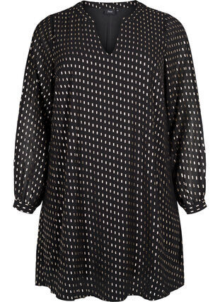 Zizzi Langermet kjole med folietrykk, Black w. Gold, Packshot image number 0