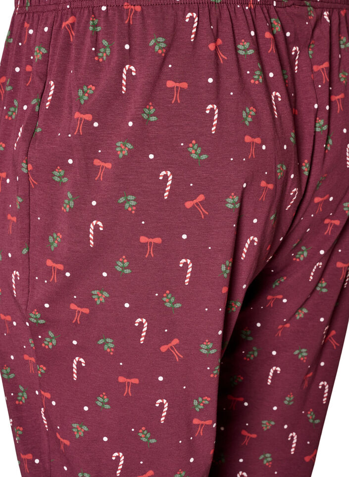 Pyjamasbukser med trykk, M&oslash;rk Bordeaux, Packshot image number 3