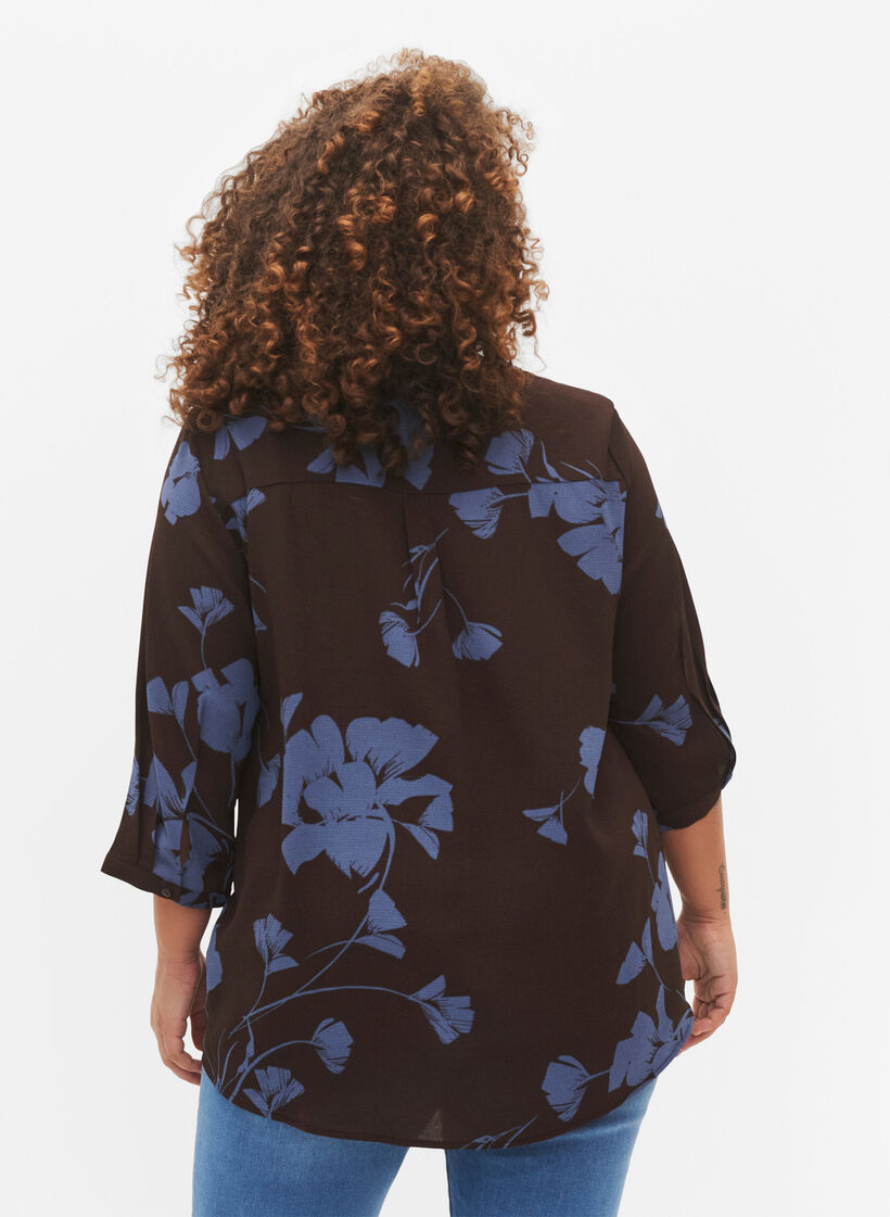 Bluse med print og 3/4 ermer, Falcon Flower, Model image number 1