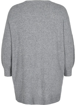Zizzi Lang strikket cardigan med glidelås og lommer, Medium Grey Melange, Packshot image number 1