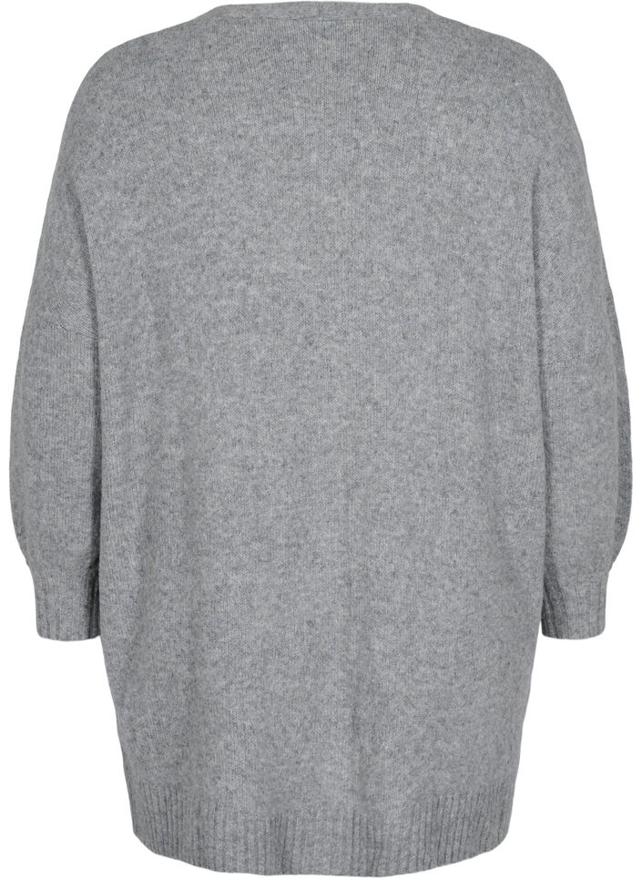 Lang strikket cardigan med glidelås og lommer, Medium Grey Melange, Packshot image number 1