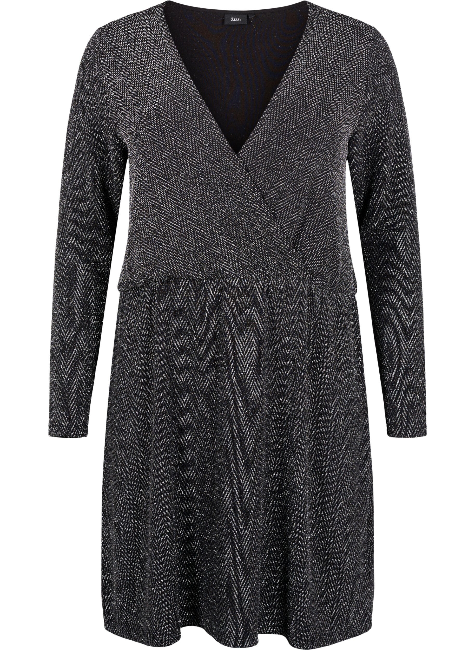 Zizzi Glitterkjole med sikksakkm&oslash;nster, Silver ZigZagShimmer, Packshot image number 0