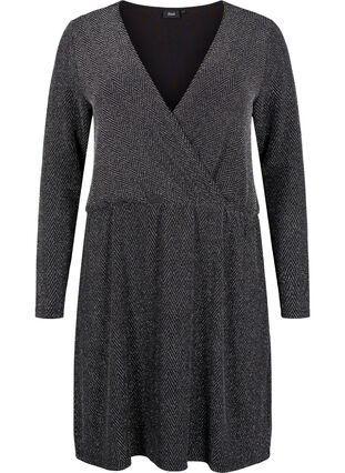 Zizzi Glitterkjole med sikksakkmønster, Silver ZigZagShimmer, Packshot image number 0