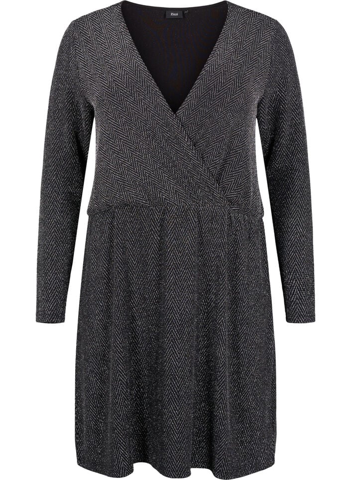 Glitterkjole med sikksakkmønster, Silver ZigZagShimmer, Packshot image number 0