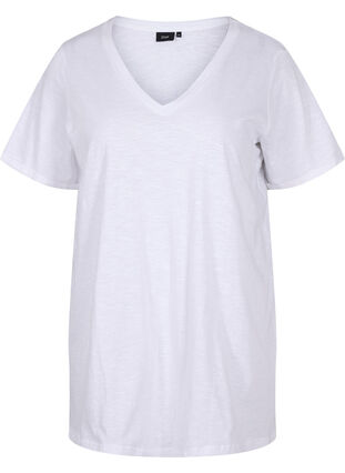 Ensfarget oversized T-skjorte med V-hals, Bright White, Packshot image number 0